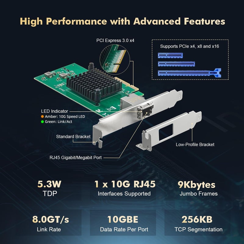 Binardat 10G PCIe Network Adapter, AQUANTIA AQC107 chip LAN Ethernet Controller, 10G/5G/2.5G/1G/100Mbps RJ45 NIC Card,Support PXE for Windows/Linux - Image 4